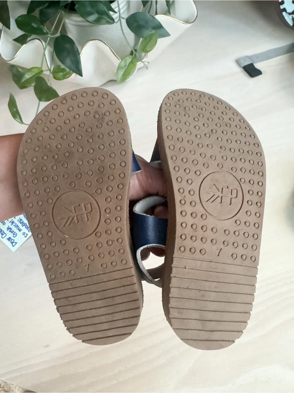 Freshly Picked Navy Blue Leather T-Strap Kids Sandals